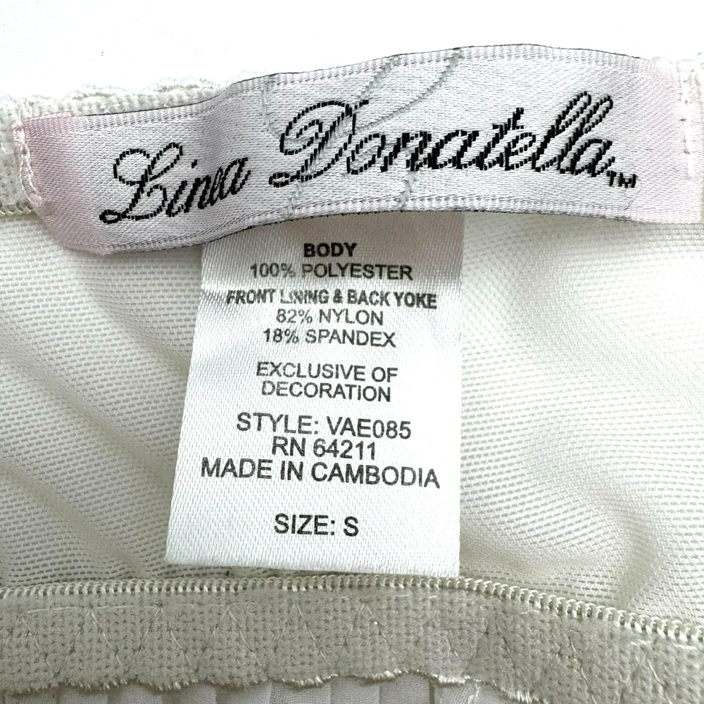 LINEA DONATELLA‎ Small Vintage Ivory White Floral Beaded Pleated Bridal Lingerie
